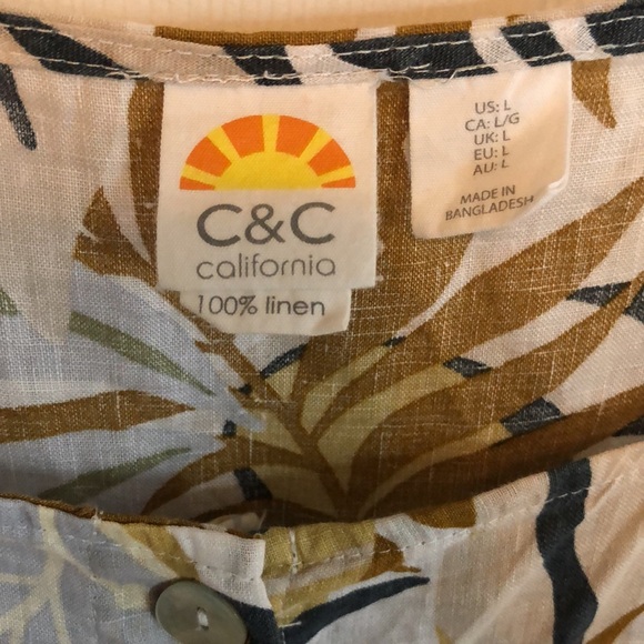 C&C CALIFORNIA Tropical Floral Print Button Down Linen Tank Top Large - Picture 3 of 5